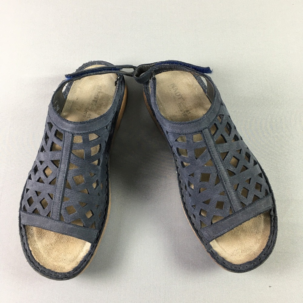 Naot Amadora Women Sandals 41 10-10.5 Blue Leather Laser Cut Straps Shoes
